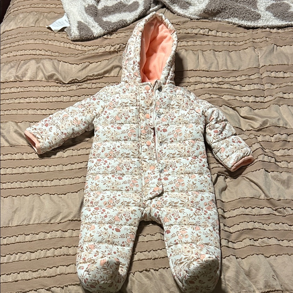 Nicole Miller Floral Hooded Footie - Pink and Cream